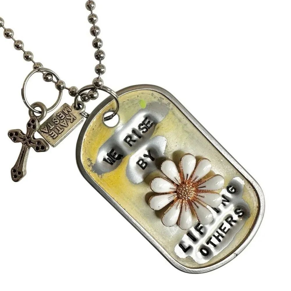 Kate Mesta we rise by lifting others dog tag cross charm necklace